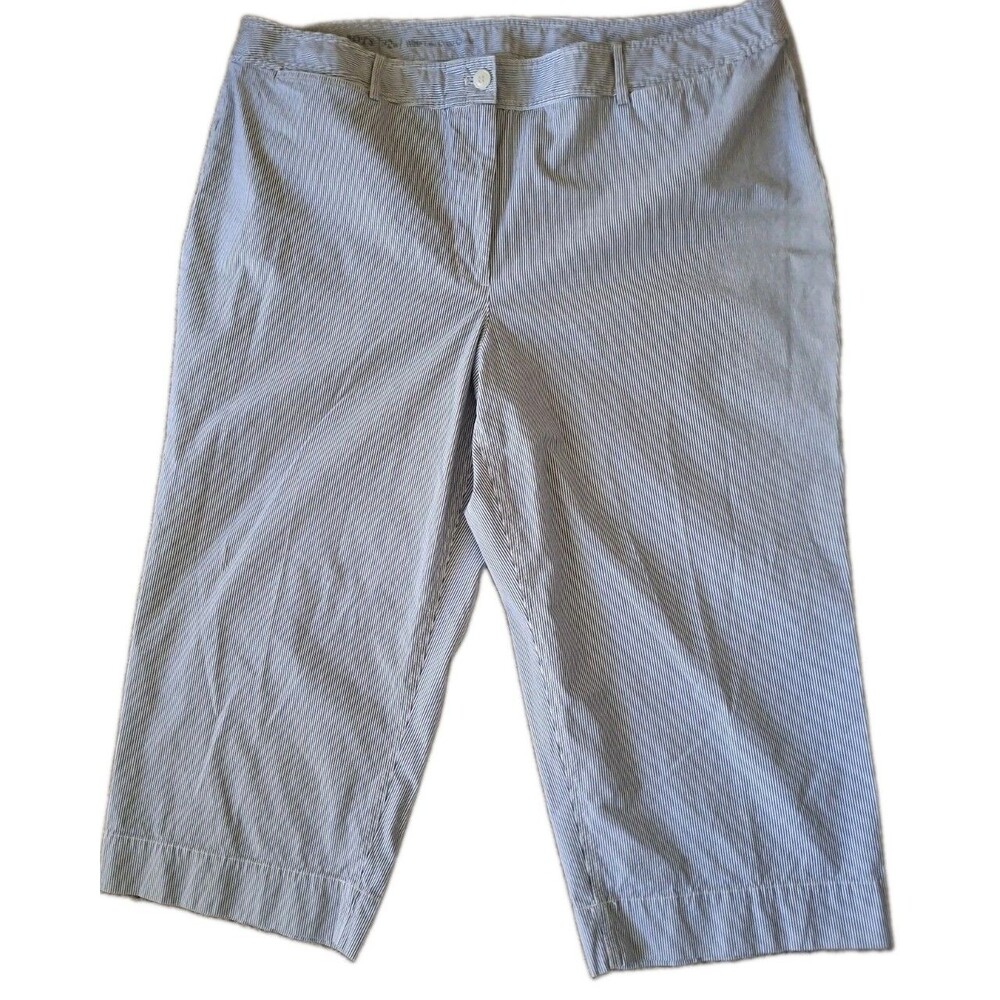 Talbots Wide Leg Crop Chino Pants 22W Pinstripe Blue White Coastal Preppy New